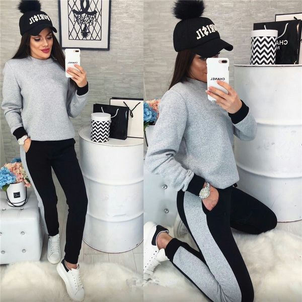 

g brand womens designer tracksuits fashion stripe panelled letter print womens 2pcs sets casual females clothing, Gray