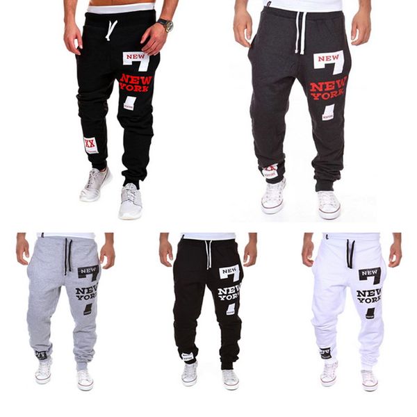 

joggers men casual pants letter print sweatpants new male lace-up loose hip-hop long trousers joggers track cotton pants, Black