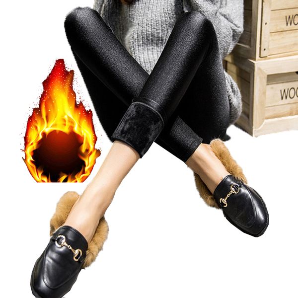 

fashion women winter shiny leggings new style thick ankle length warming black leggings stretchy high waist satin basic pants