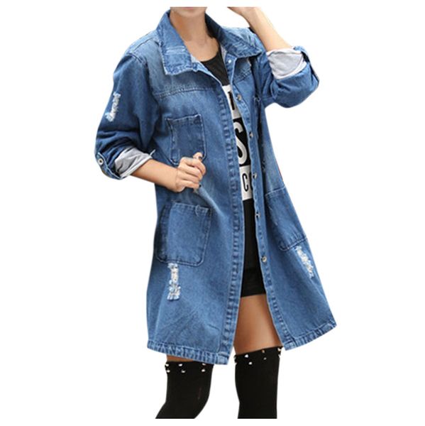 

jacket women boyfriend ripped denim jacket ladies biker casual long jeans women coats outdoor chaqueta mujer dropshipping, Black;brown