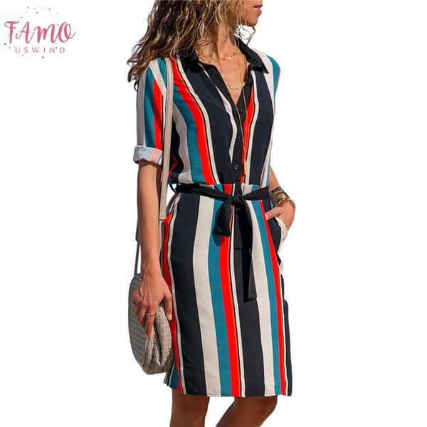 

dress 2019 summer striped a line print boho beach dresses women long sleeve office shirt dress mini party dress vestidos, Black;gray