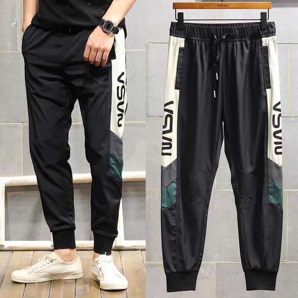

2020 summer thin mens cropped pants korean-style fashion quick-drying casual leggings fashion beam feet sports pants men, Black