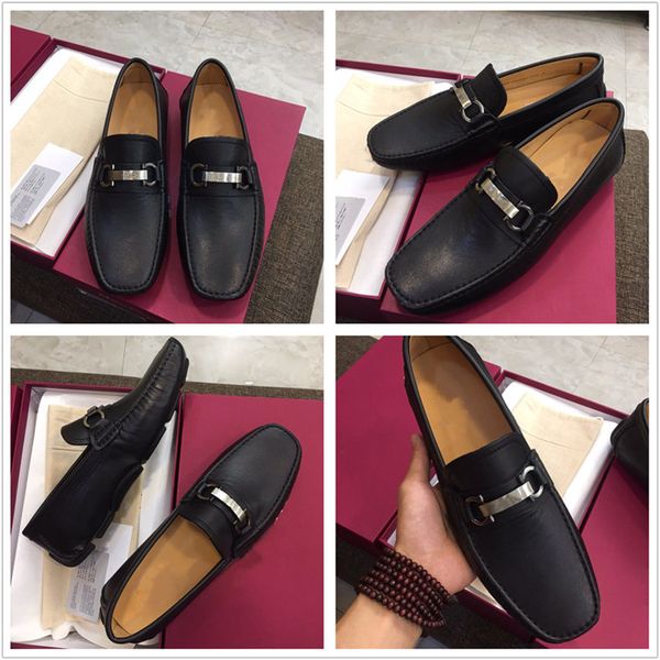 

new 2019 men black red genuine leather loafers,designer brand fashion men wedding dress shoes slip on oxfords 38-45 drop shipping