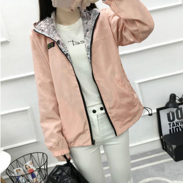 

women jacket fashion spring women coat basic pink bomber jacket pocket zipper hooded print outwear, Tan;black