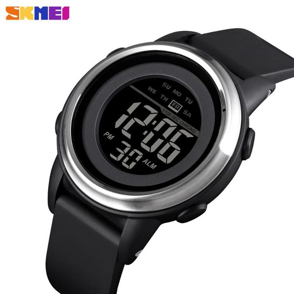 

skmei relogio masculino digital watches teenager outdoor sport chrono clock pu strap waterproof led display male wristwatches, Slivery;brown