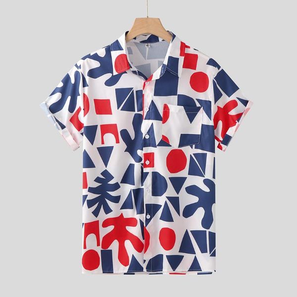 

men's clothes casual loose short sleeve shirts print button down shirt summer regular-fit male slim casual shirts, White;black