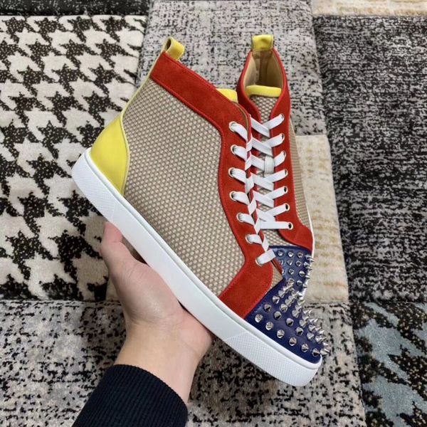 

luxury designer red bottom men women casual sneakers redbottom rivet mesh leather outdoor casual skateboard shoes, Black