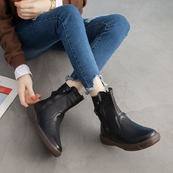 

england style brand new women genuine leather fur boots flat shoes for lady retro autumn winter ankle boots booties botas 2020, Black