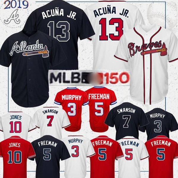 

atlanta jersry braves 13 ronald acuna jr. baseball jerseys 5 freddie 10 chipper jones add 150th anniversary patch 44 aaron 3 murphy men, Blue;black