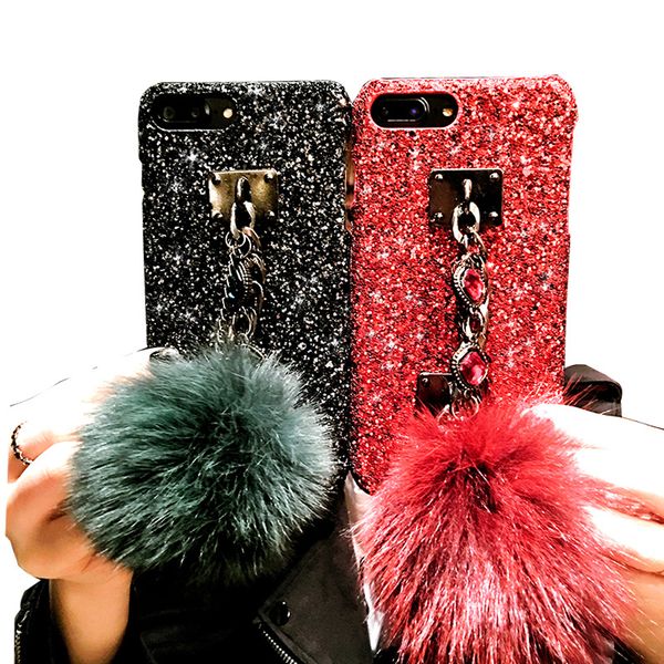 

luxury shiny 3d diamond gemstone bracelet fashion fox fur ball matte cover case for iphone max xs 7 8 plus x phone cases