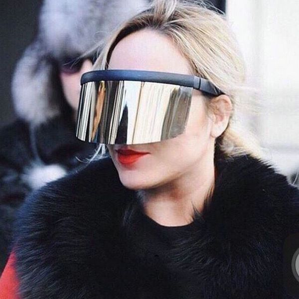 

mincl/oversized integrated lens women goggle sunglasses fashion men reflective lens eyeglasses shield visor sunglasses fml, White;black