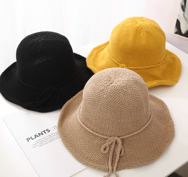 

2020 new style japanese art fisherman hat women knitting pure cotton joker bowknot ladies breathable eaves folding sun basin hat, Blue;gray