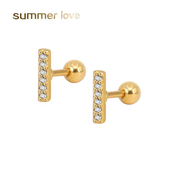 

2019 new number 1 cz stud earrings for women girl gold silver titanium steel 5a flash zircon studs earrings ball ear plug elegant jewelry, Golden;silver