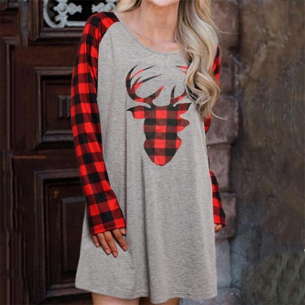 

ladies' loose dresses new long sleeves xmas elk printed straight dress female casual o-neck short vestido female autumn costumes, Black;gray