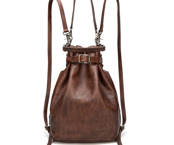 

genuine leather cow skin vintage backpack large capacity bucket bag handmade bags