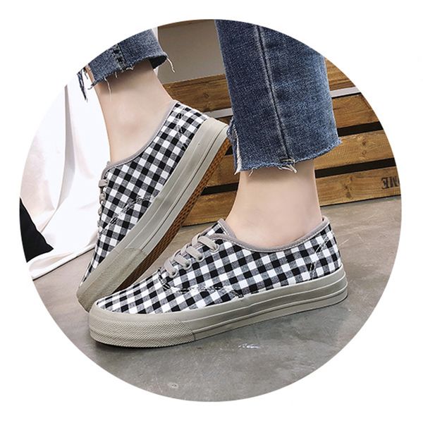

canvas shoes women's spring and summer 2018 new korean retro plaid shoes student lace up designer shoes, Black