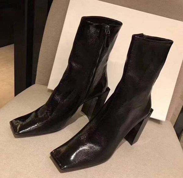 

new arrival martin womens high heel 8cm chunky heel snow winter ankle cow leather square toes booties sz35-40, Black