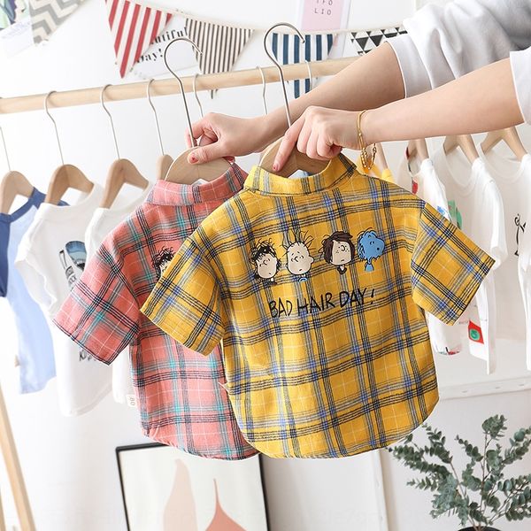 

boys' plaid 2020 western cartoon four little men handsome short-sleeved boys' thin shirt shirt, White;black