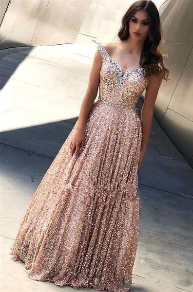 

rose gold off the shoulder sequins a line long prom dresses 2019 beaded stones floor length formal party wear gowns bc1588, Black