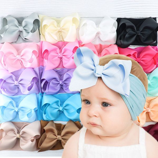 

5inch baby girls headband wide nylon high elasticity hair bows band soft bowknot hairband infant girl headwrap fashion hair accessories 2020, Slivery;white