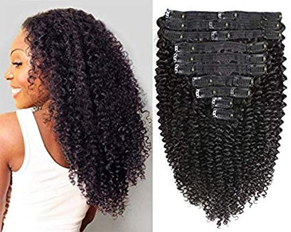 

kinky curly clip in hair extensions 8a brazilian real remy hair 3c 4a kinkys curly human hair clip ins for woman 120g 8pcs, Black;brown