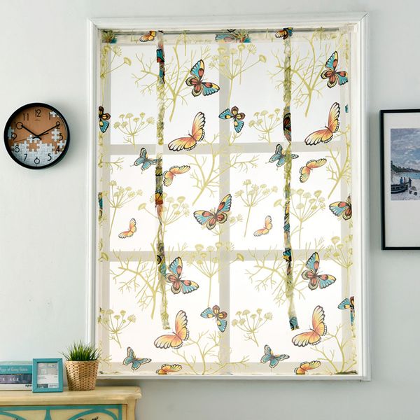

window semi-shading roman curtain tulle living room floral pattern kitchen embroidered butterfly voile short office bedroom