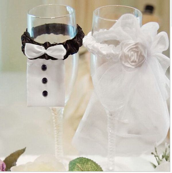 

Bride and Groom Wedding Party Wine Glasses Champagne Flutes Cover Decoration