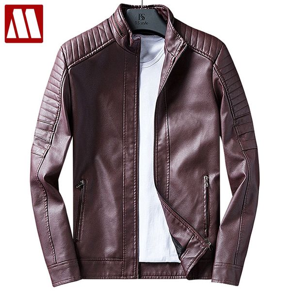 

new autumn men leather jacket solid color zipper casual motorcycle jackets male fashion cool stand black outerwear coat s - xxxl