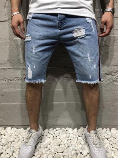 

designer holes ribbon jean pants mens pencil jeans trousers designer washed mens short jeans summer new light blue, White;black