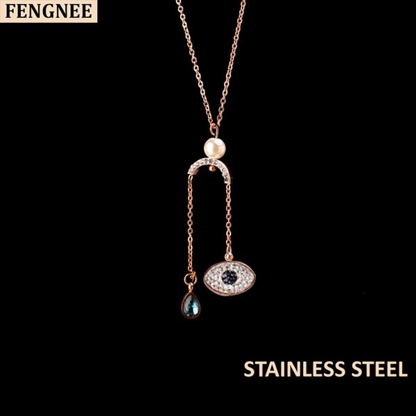 

evil eye zircon pendant necklace titanium stainless steel gold chain necklace inlaid zircon fashion trendy women jewelry, Silver