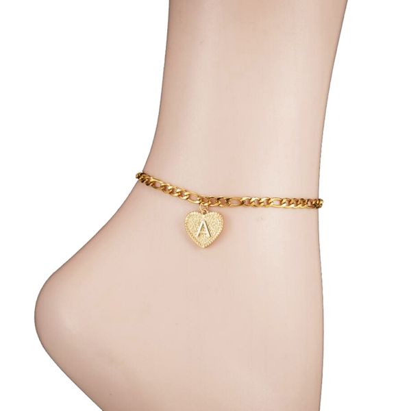 

heart initial anklets bracele for women stainless steel letter foot chain gold color women men a-z alphabet anklet jewelry, Golden;silver