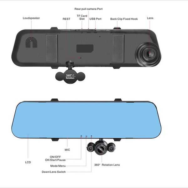 

q3-3 car dvr three lens rear view mirror auto recorder full hd 1080p night vision g-sensor motion detection dash camera