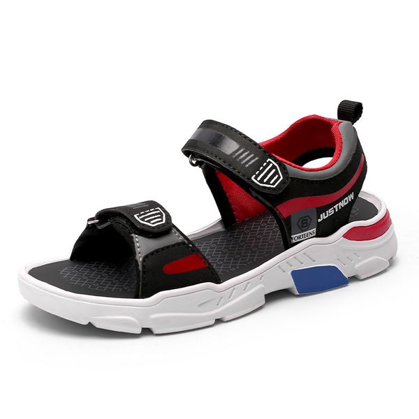 

unclejerry boy summer lightweight sandals for children and outdoor sandal with soft comfortable sole non-slip beach shoes, Black;red