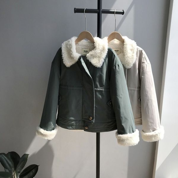

2019 winter new pure color thickened short cotton jacket lamb wool bread clothes for women chaquetas mujer invierno, Black