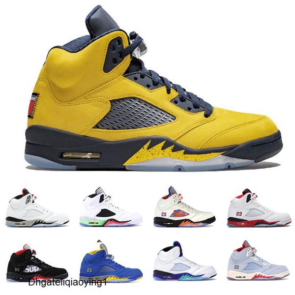 

new 5 men basketball shoe jumpman red suede desert camo ice blue michigan metallic white international flight mens basket ball sneaker, Black