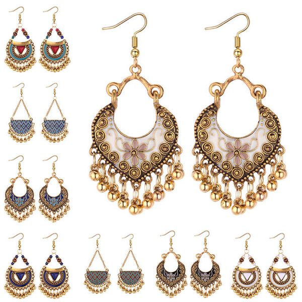 

2019 ethnic bollywood women gold bohemian vintage drop antique earrings, Silver