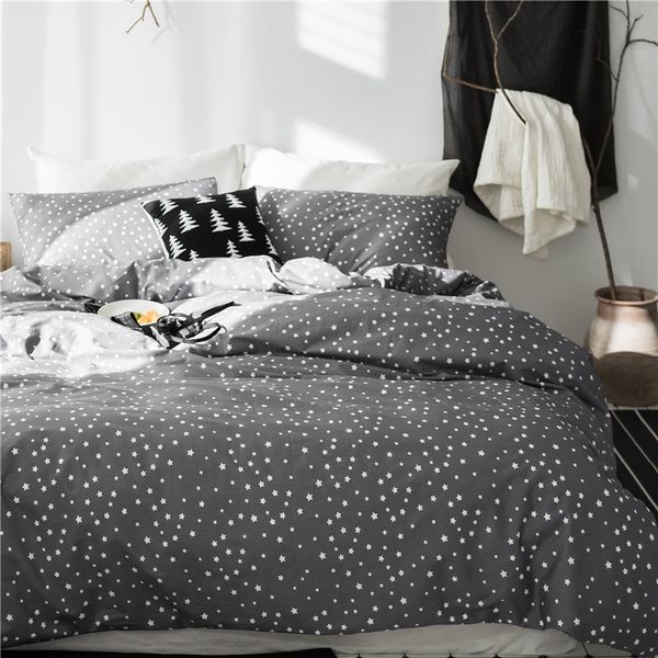 Twin Queen King Size 100 Cotton Star Print Grey Bedding Set For