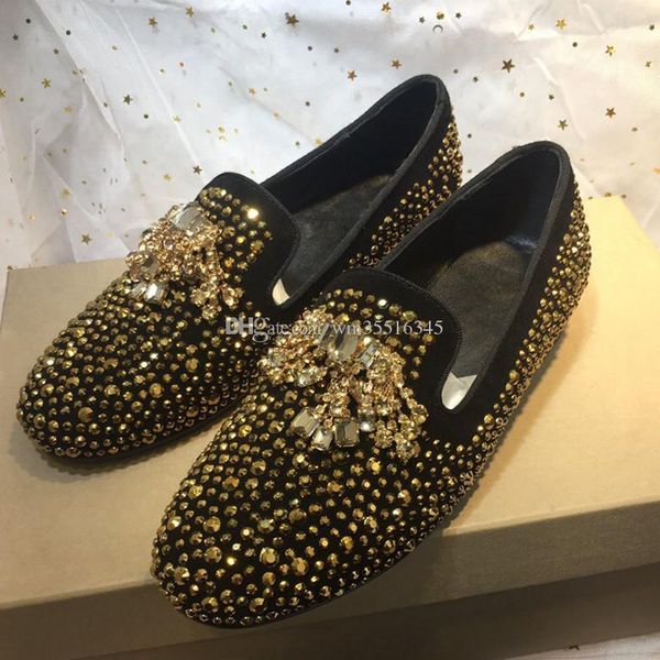 

new mens suede leather star rhinestone loafers,brand flat casual shoes 38-46, Black