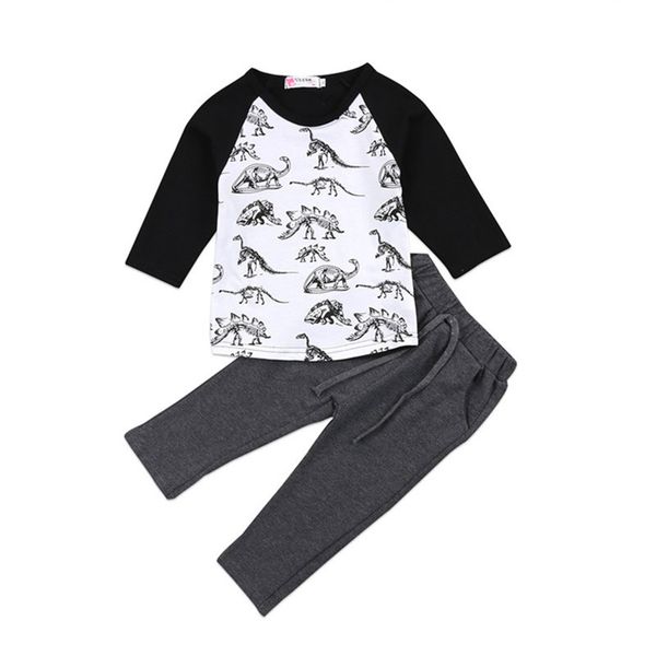 

new style newborn baby kid boys clothes long sleeve dinosaur t-shirt +legging pant 2pcs outfit baby clothing set, White