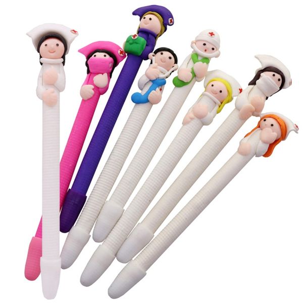 

40pcs/lot cute creative stationery wholesale cute doctor nurse polymer caly ball pen character ballpoint pen nib 0.5mm nurse, Blue;orange