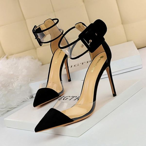 

bigtree transparent heels black fashion women's heeled sandals big size women's shoes35- 43 sandals summer 2020
