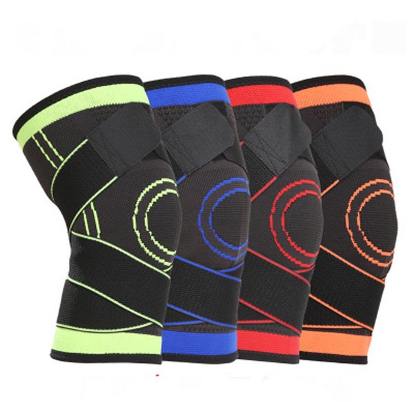 

3d weaving knee brace support professional protective straps pressurized sport knee pad for basketball tennis hiking cycling, Black;gray