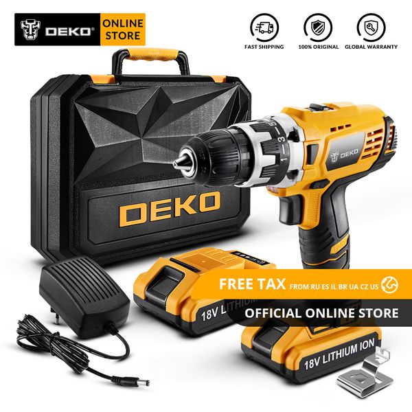 

original deko gcd18du2 18v cordless drill electric screwdriver lithium-ion mini power driver variable speed with led light