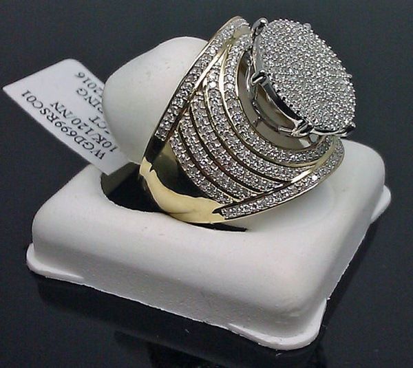 Nova moda 18k banhado a ouro gelado fora diamante cheio de diamante incrustado anel de noivado anel de noivado conjunto para casais amantes presentes jóias