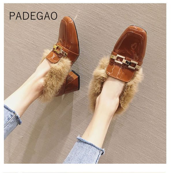 

womens winter shoes 2019 high heels korean pumps warm casual faux fur pumps women shoes, Black