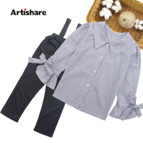 

girls clothing set turn down collar blouse + jumpsuit 2pcs clothes for girls 2020 autumn big school clothes 6 8 10 12 13, White