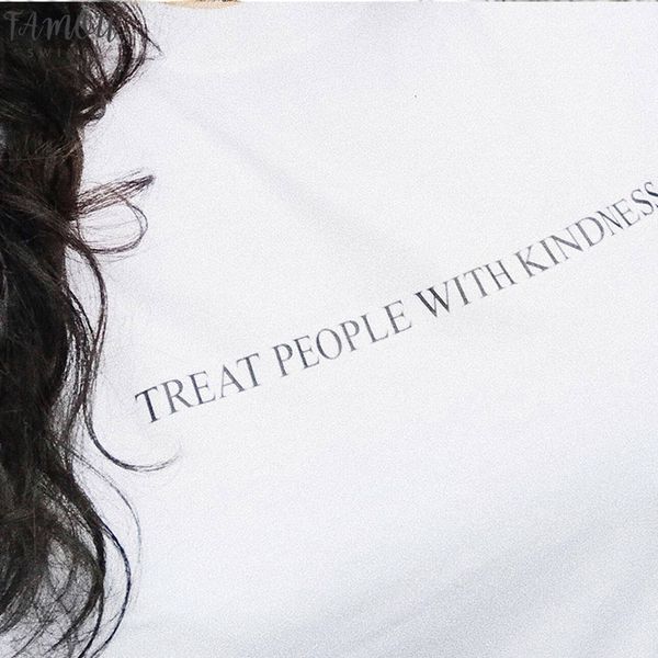 

harry styles treat people short with kindness t shirt women t shirt femme fashion letter printed asual yellow tee feminist tee, White