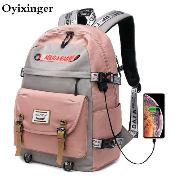 

large capacity college bags school backpack for girls high school bookbags with usb charging port lady women travel backpacks t200428