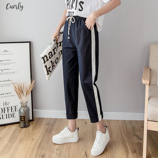 

cotton linen ankle length striped pants womens spring summer casual trousers pencil casual pants striped womens trousers green pink, Black;white