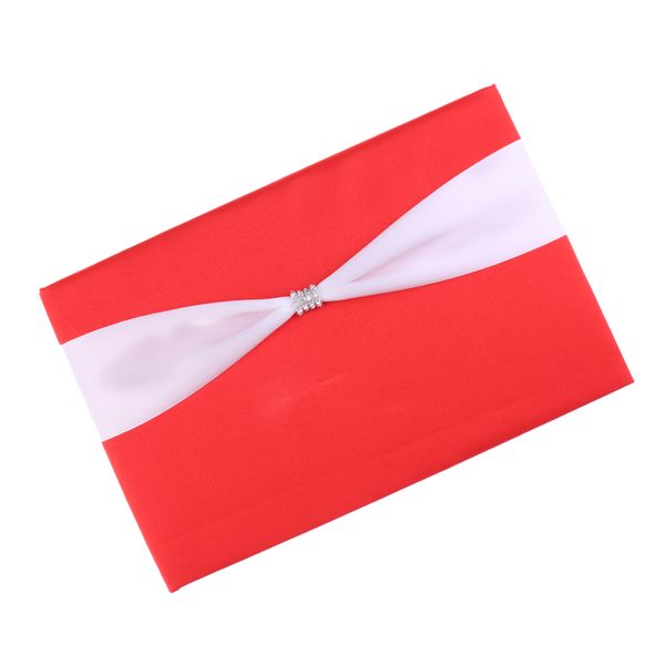 

red satin ribbon guest book guest register signature wedding reception decor